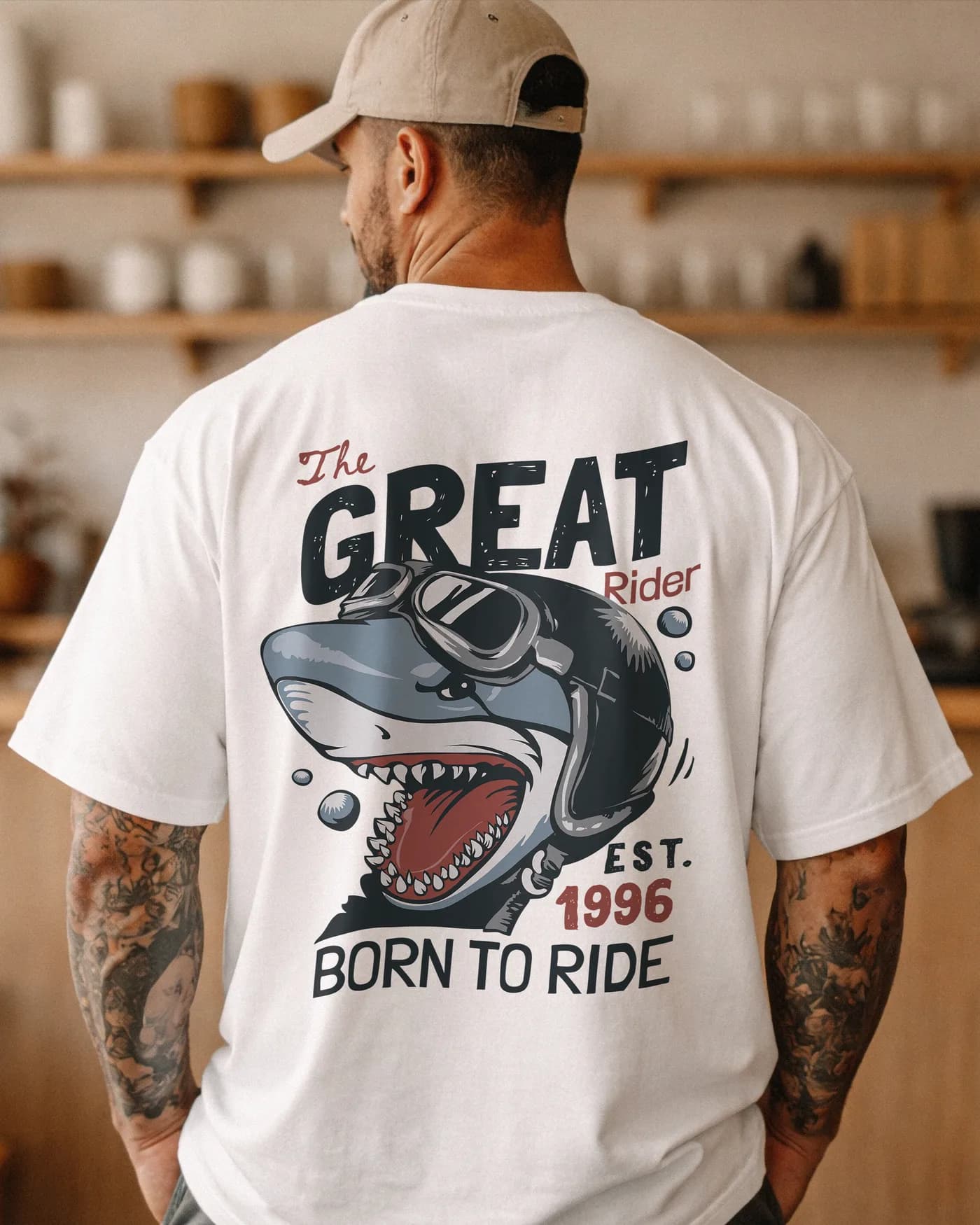 Born to Ride on a white oversized tee