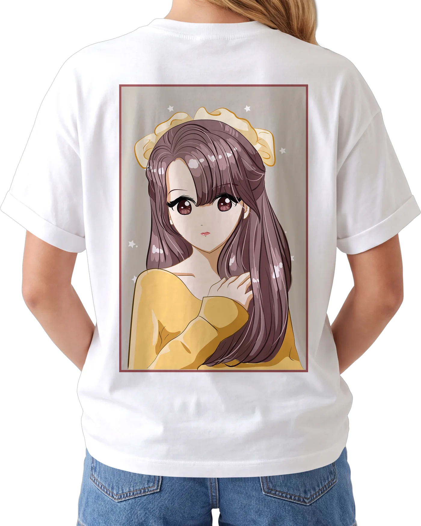 Women's Graphic Print Regular Fit T-Shirt – Beauty and Shine — back print on a white regular t-shirt