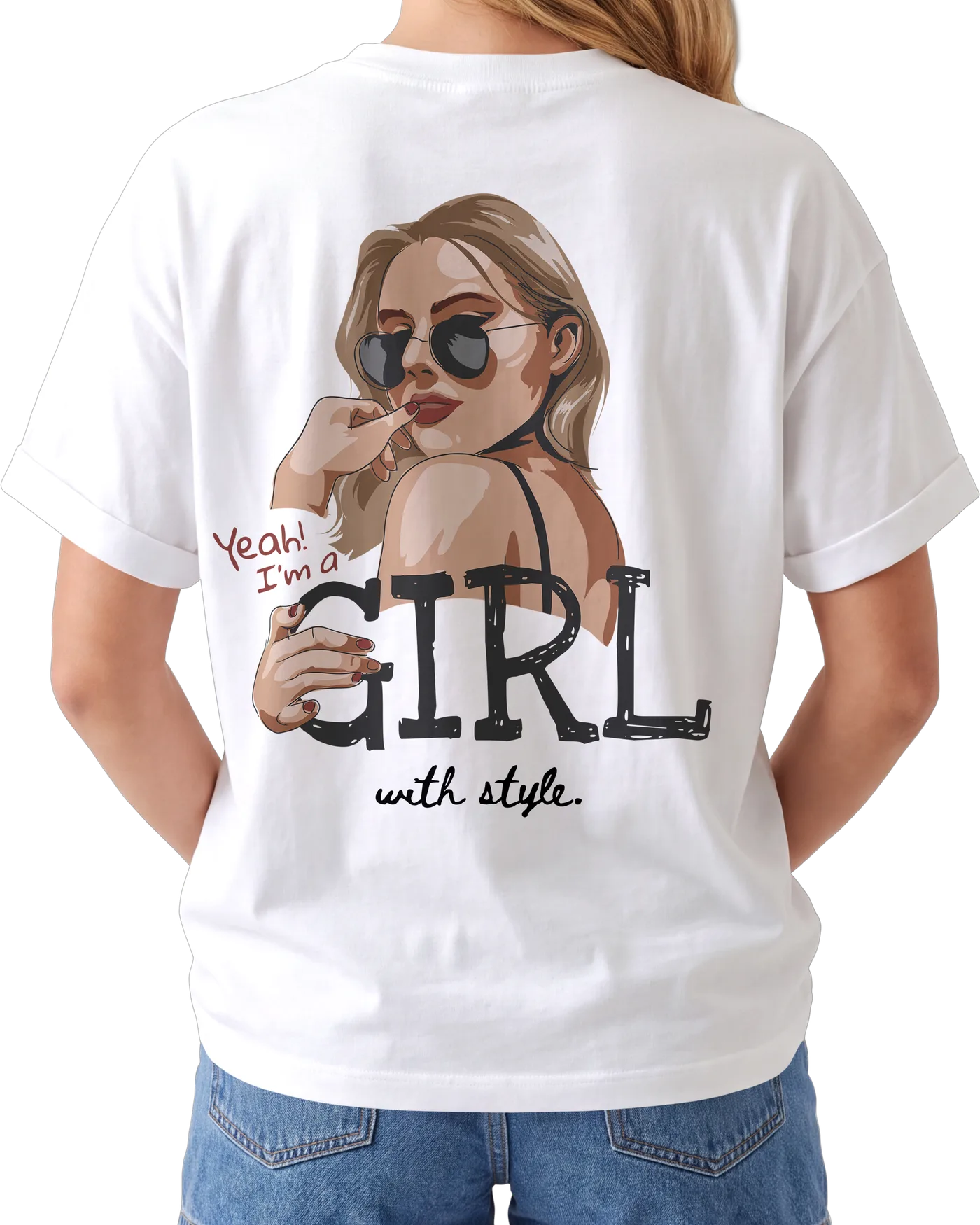 Women's Graphic Print Regular Fit T-Shirt – Girl with Style — back print on a white regular t-shirt