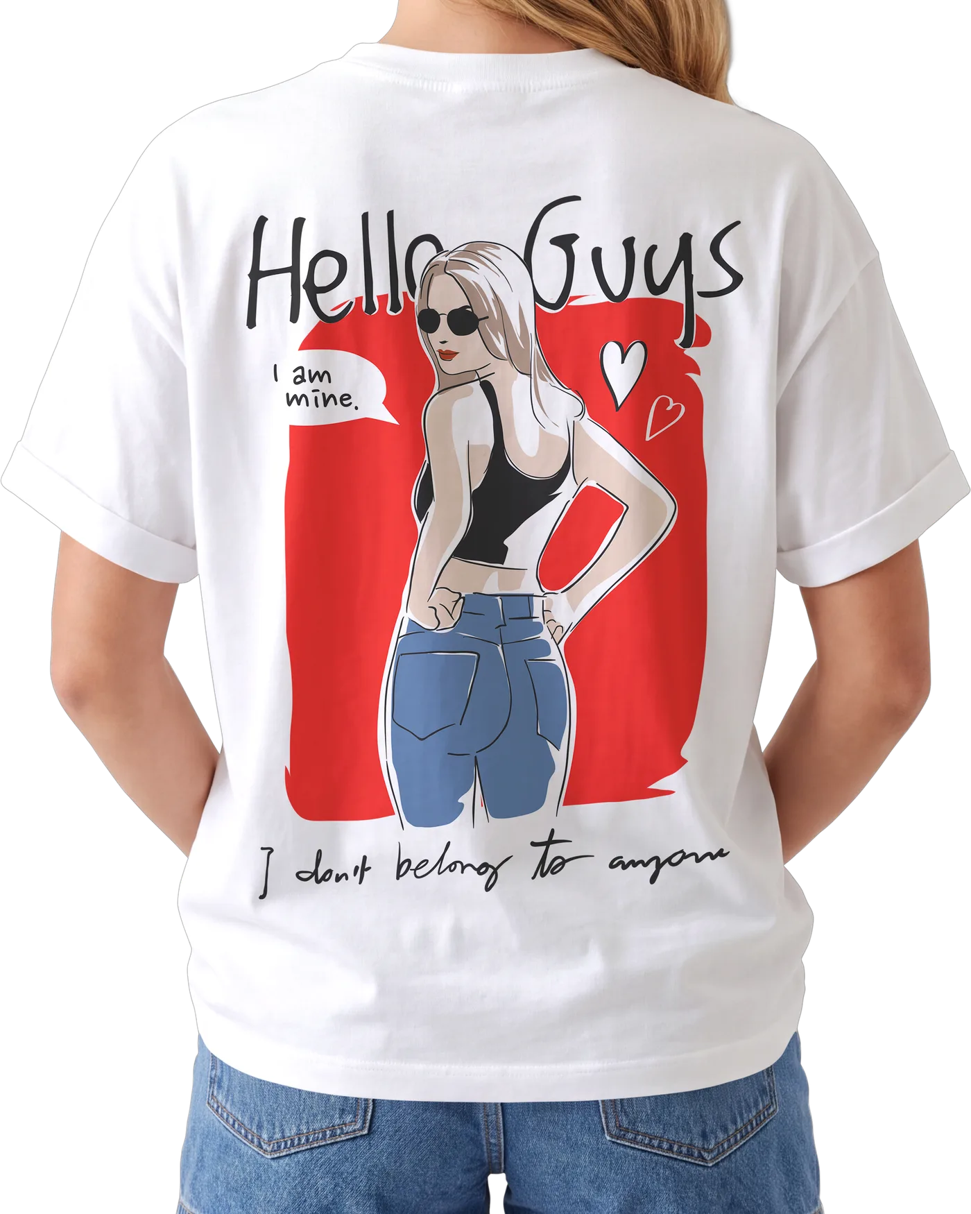 Women's Graphic Print Regular Fit T-Shirt – Hello Guys — back print on a white regular t-shirt