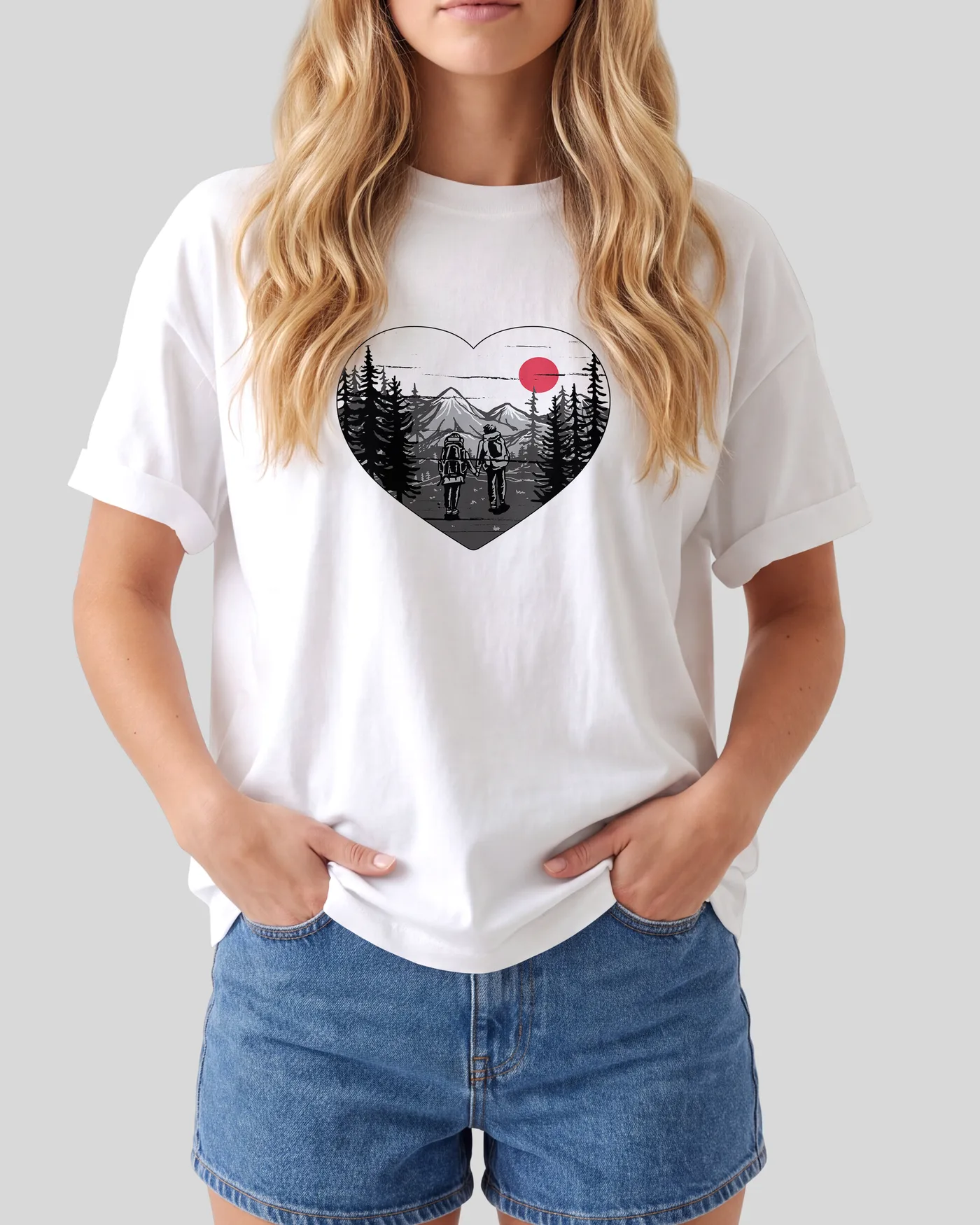 Women's Graphic Print Regular Fit T-Shirt – Frontside-Walking-Together — front print on a white regular t-shirt