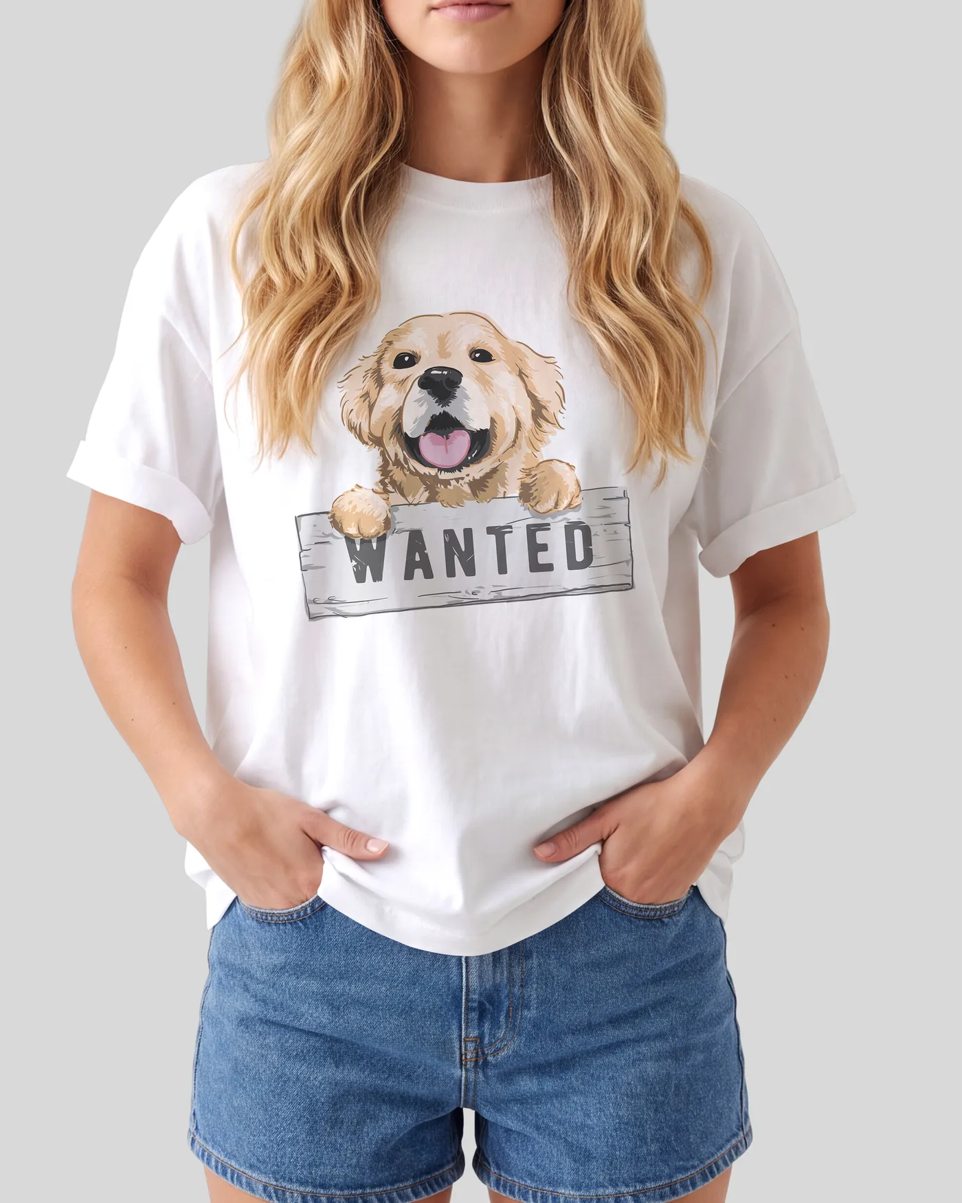 Women's Graphic Print Regular Fit T-Shirt – Frontside-Wanted — front print on a white regular t-shirt