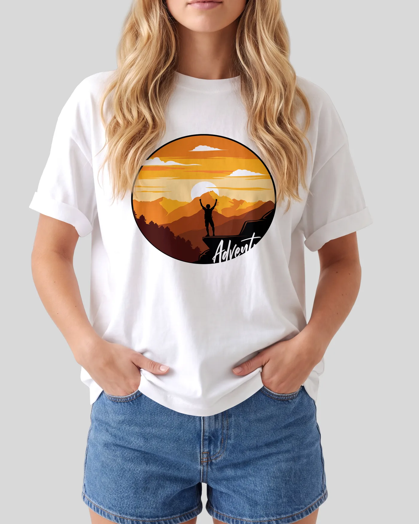 Women's Graphic Print Regular Fit T-Shirt – Frontside-Adventure — front print on a white regular t-shirt