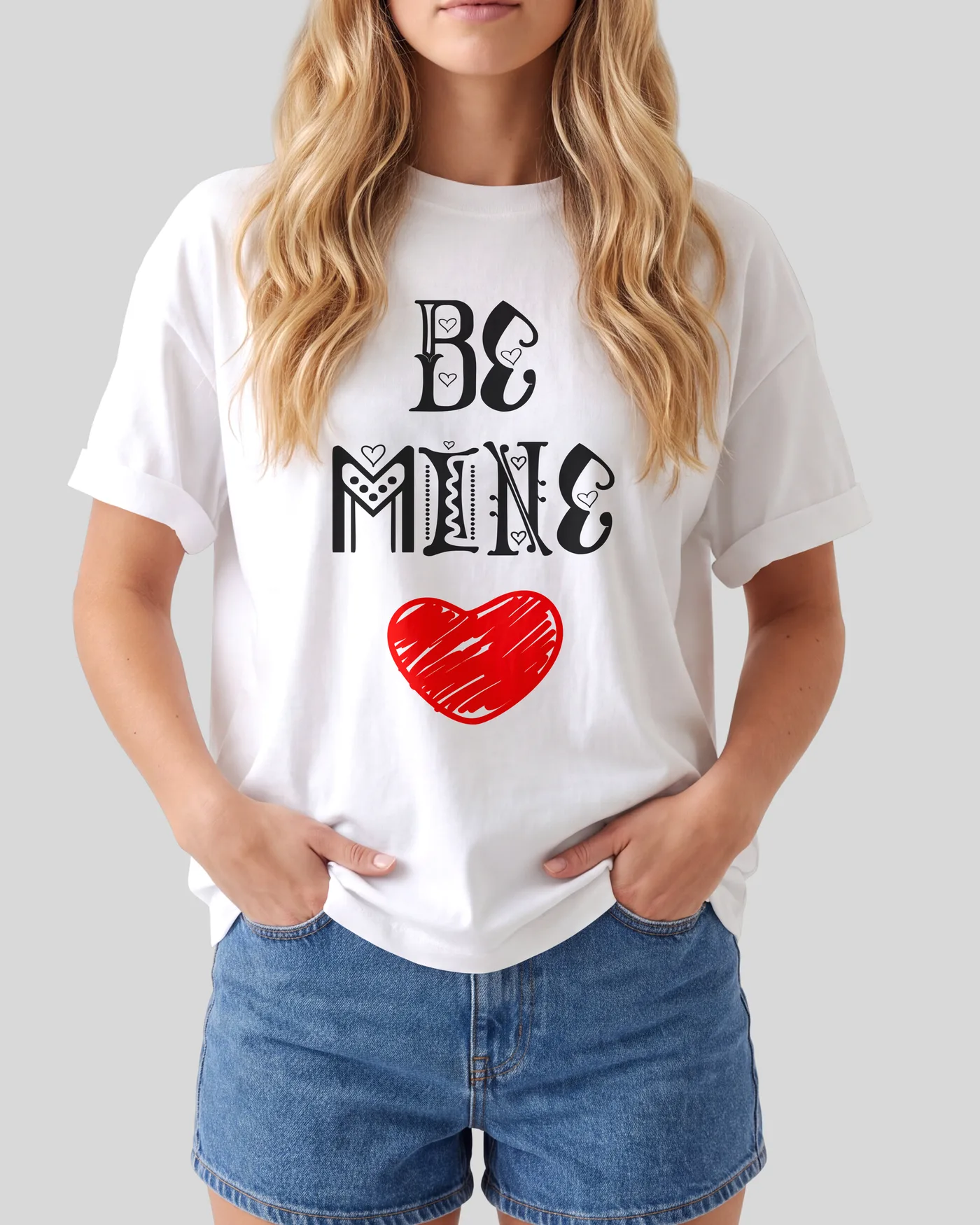 Women's Graphic Print Regular Fit T-Shirt – Frontside-Be Mine — front print on a white regular t-shirt